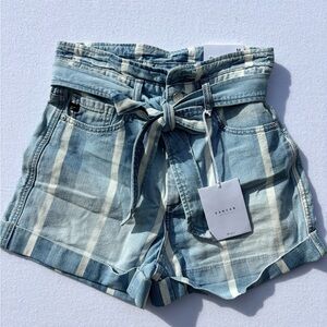 Kancan High Rise Paper bag Striped Denim Shorts With Tie NWT Size Medium
